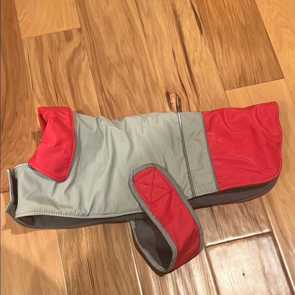 Reversible Fleece Lined Dog Rain Jacket - Red and Gray, size Medium
